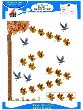 Çocuklar İçin Sayılar Çalışma Sayfaları 